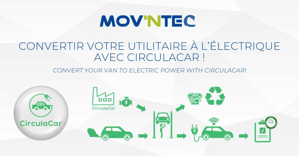   CirculaCar propose de transformer votre véhicule thermique (diesel ou essence) en retirant l’ancien moteur et en le remplaçant par un kit de conversion électrique. Leur fameux Kit Rétrofit. La production du kit de conversion brevetée se fait en France, devinez où ! Chez MOV’NTEC !